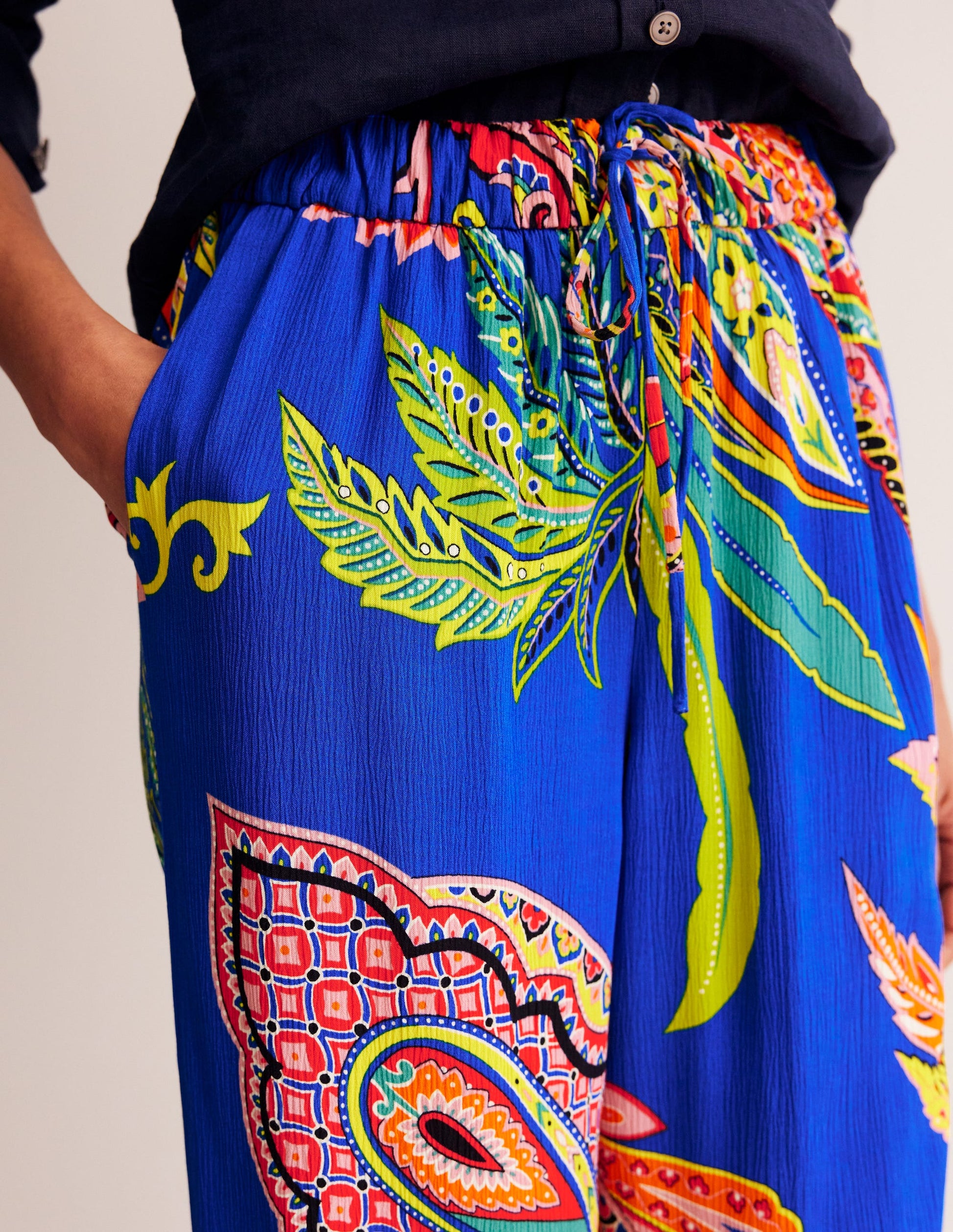 Crinkle Tapered Trousers-Multi, Painterly Paisley-2