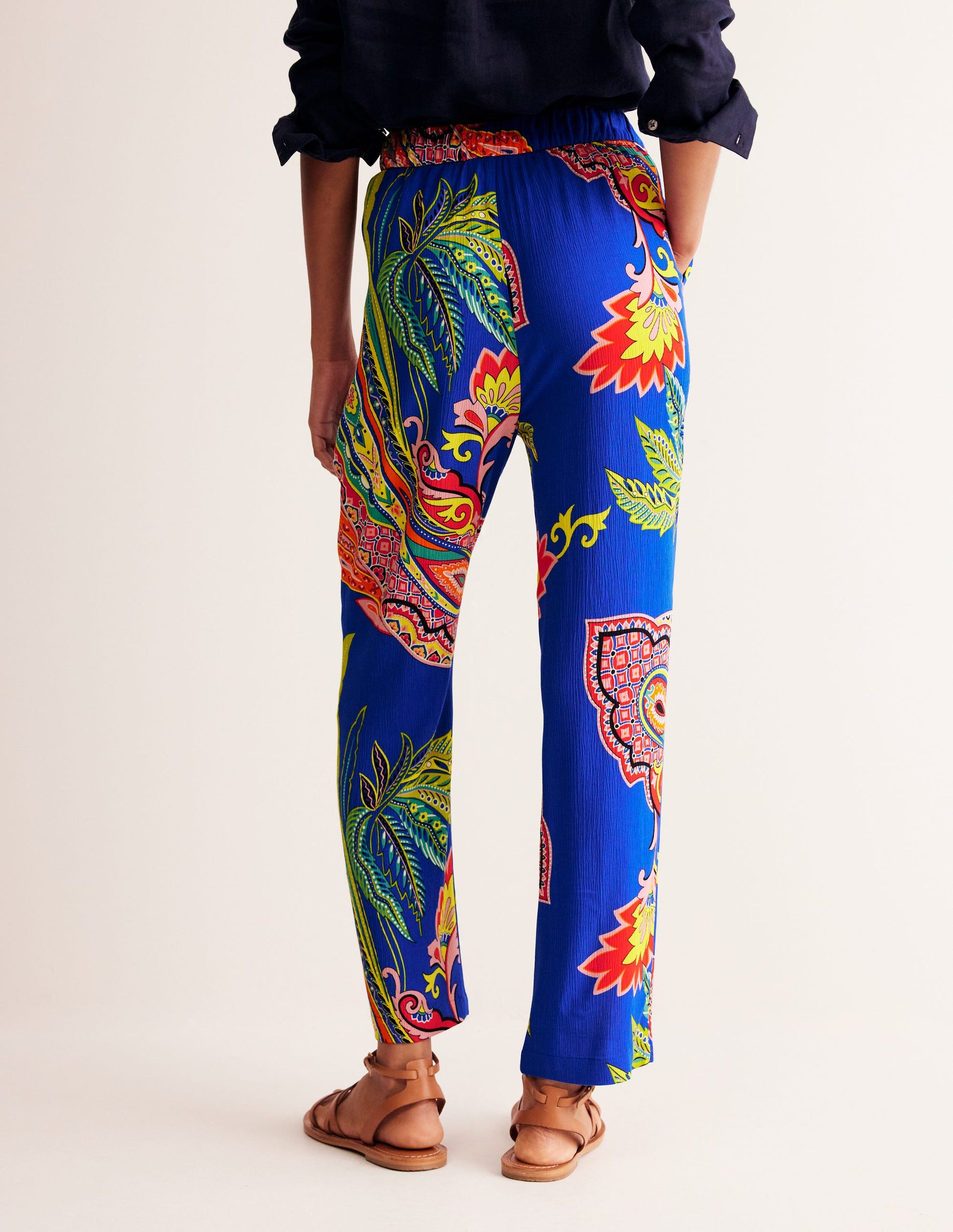 Crinkle Tapered Trousers-Multi, Painterly Paisley-3