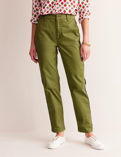 Barnsbury Chino Trousers-Khaki Navy Side Stripe