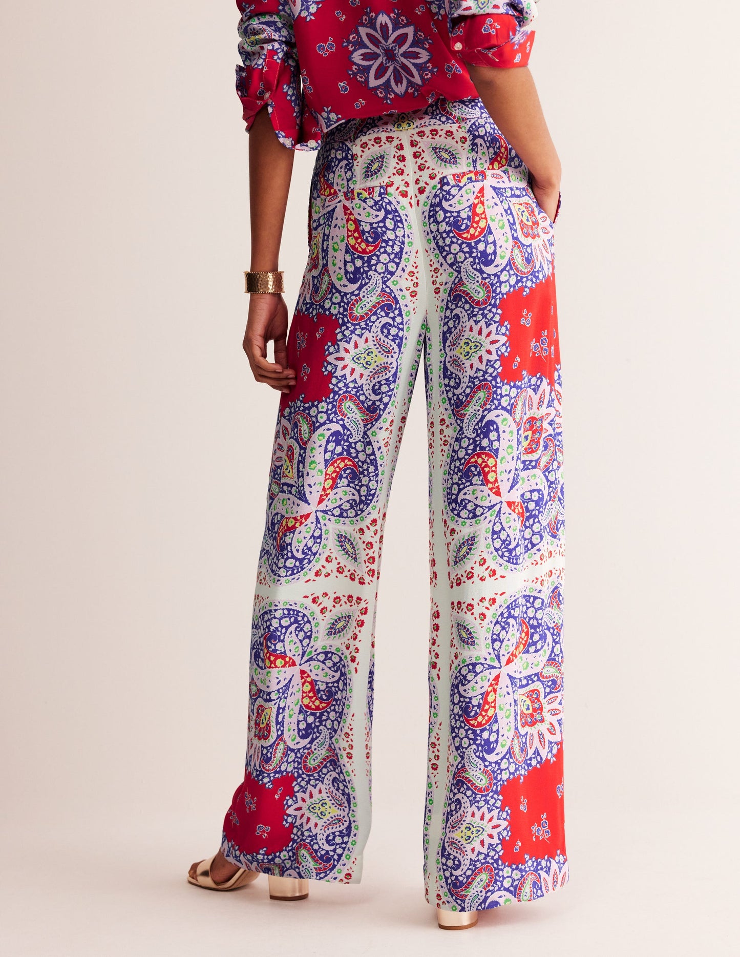 Palazzo Fluid Crepe Trousers-Rubicondo, Ornate Paisley