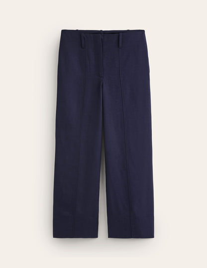 Cropped Twill Trousers-Navy