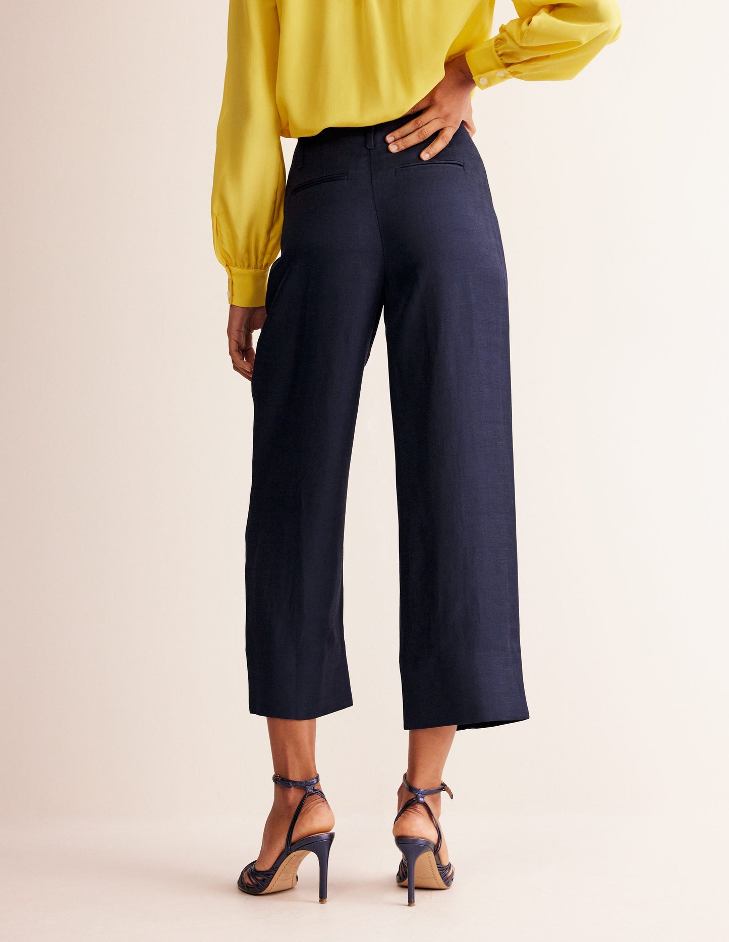 Cropped Twill Trousers-Navy