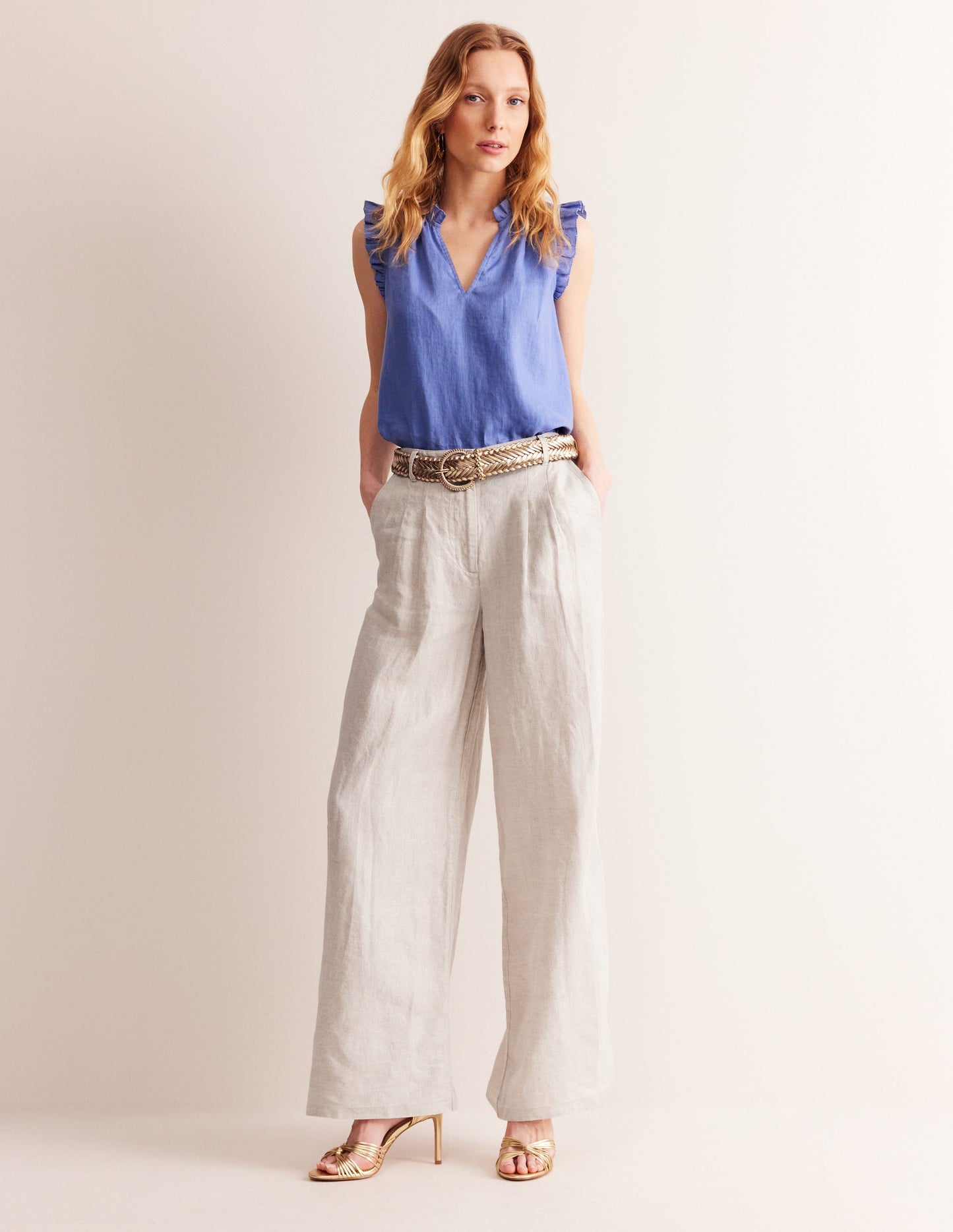 Regent Pleat Linen Trousers-Neutral Metallic