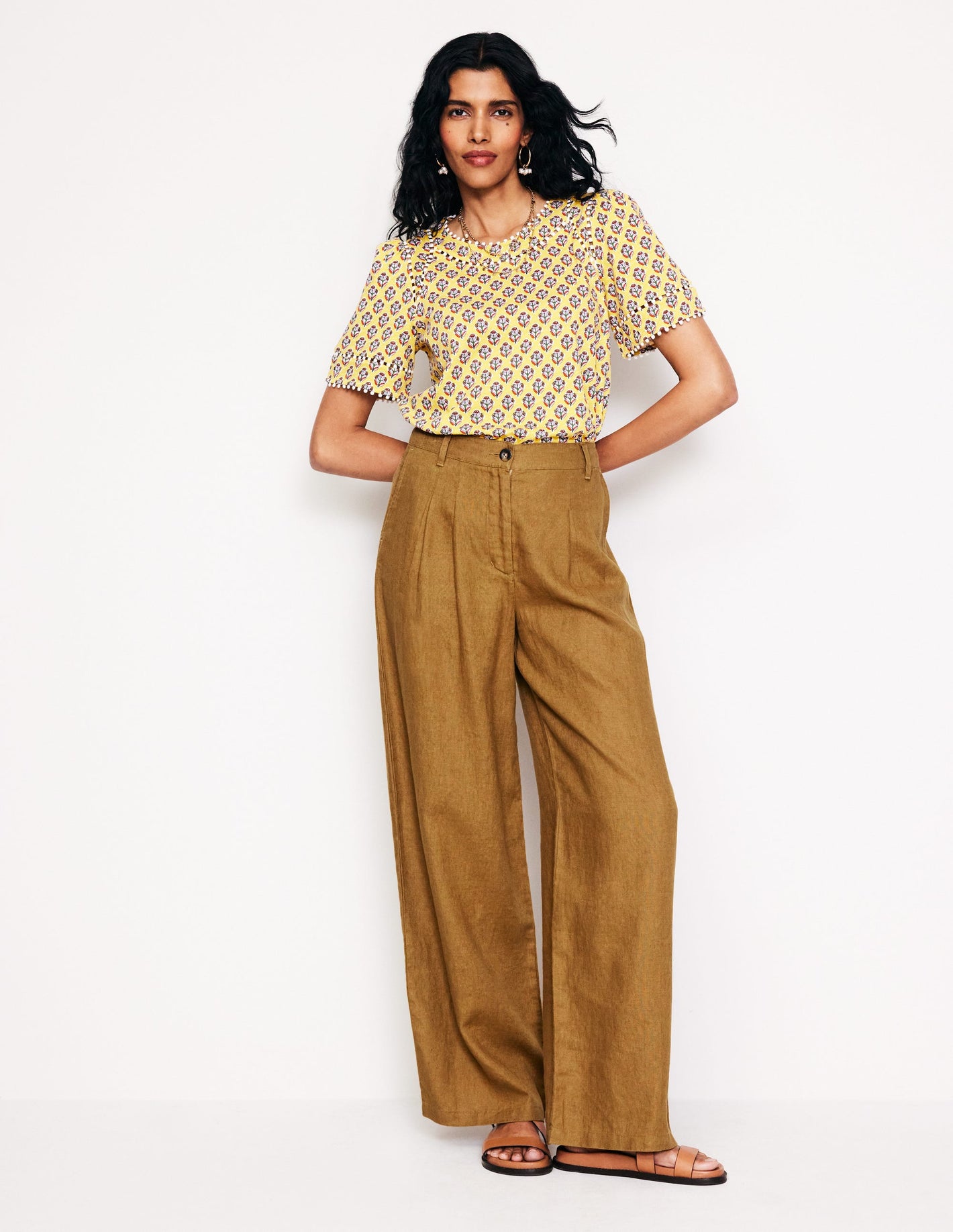 Regent Pleat Linen Trousers-Bronze Brown