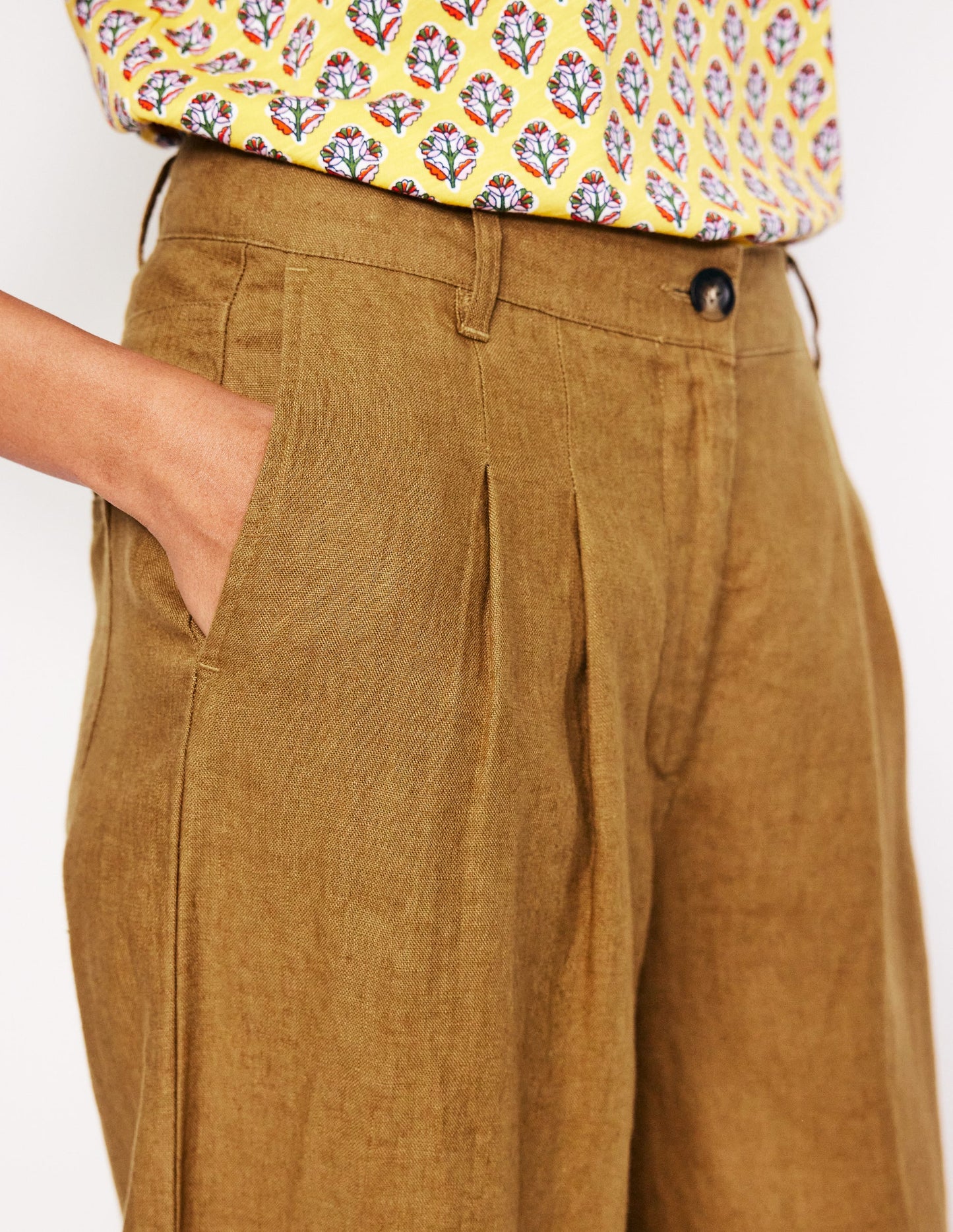 Regent Pleat Linen Trousers-Bronze Brown