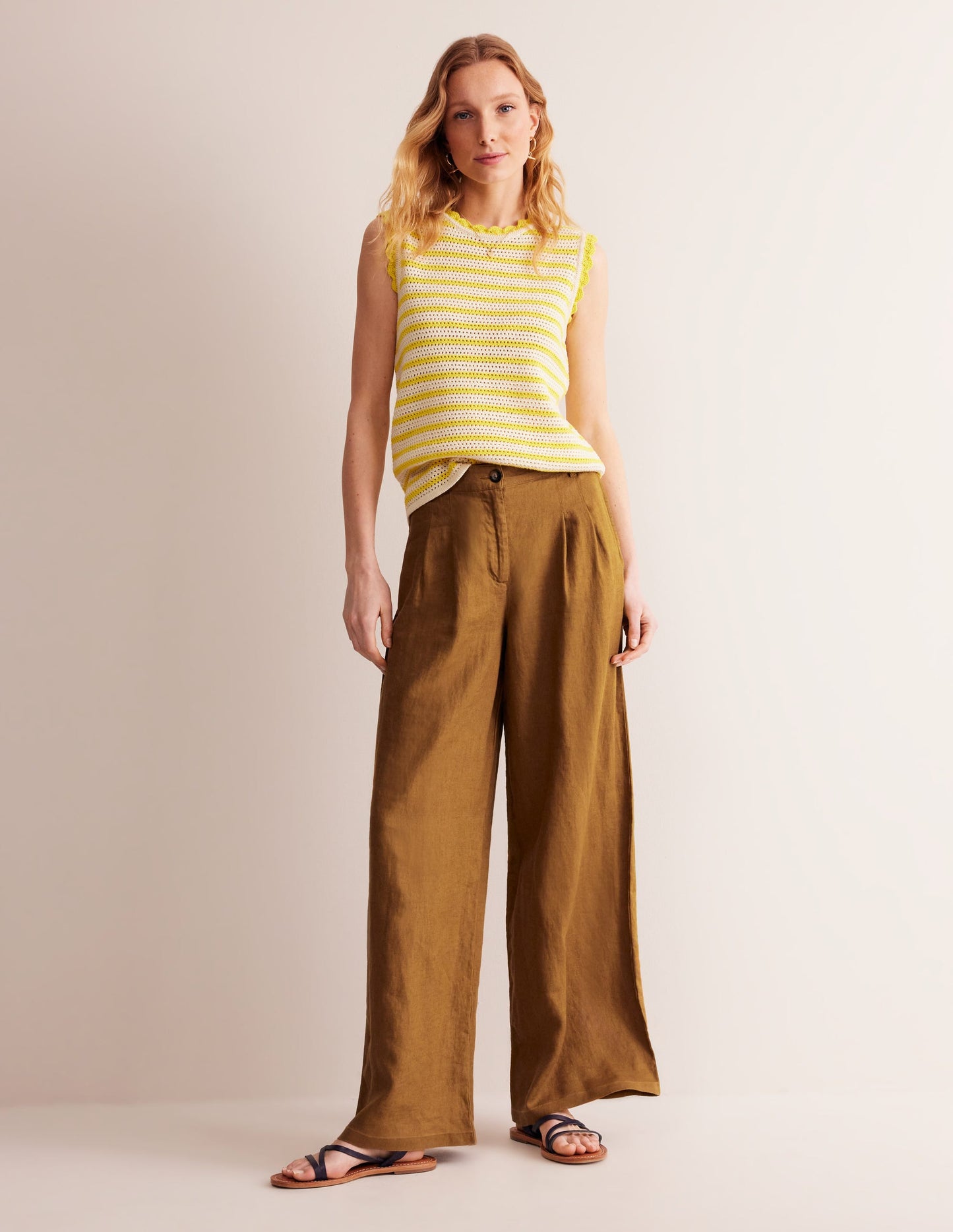 Regent Pleat Linen Trousers-Bronze Brown