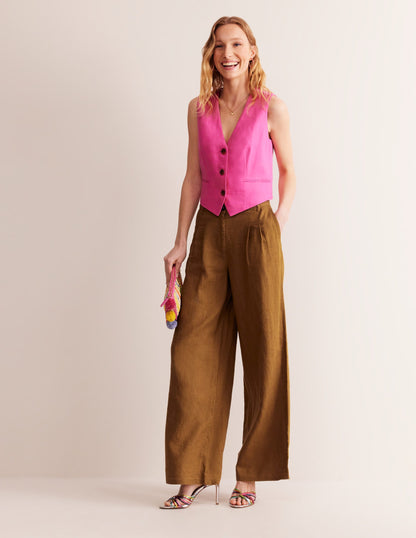 Regent Pleat Linen Trousers-Bronze Brown