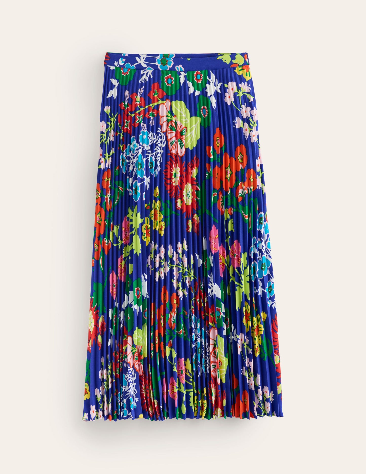 Pleated Midi Skirt-Blue, Wildflower Cluster
