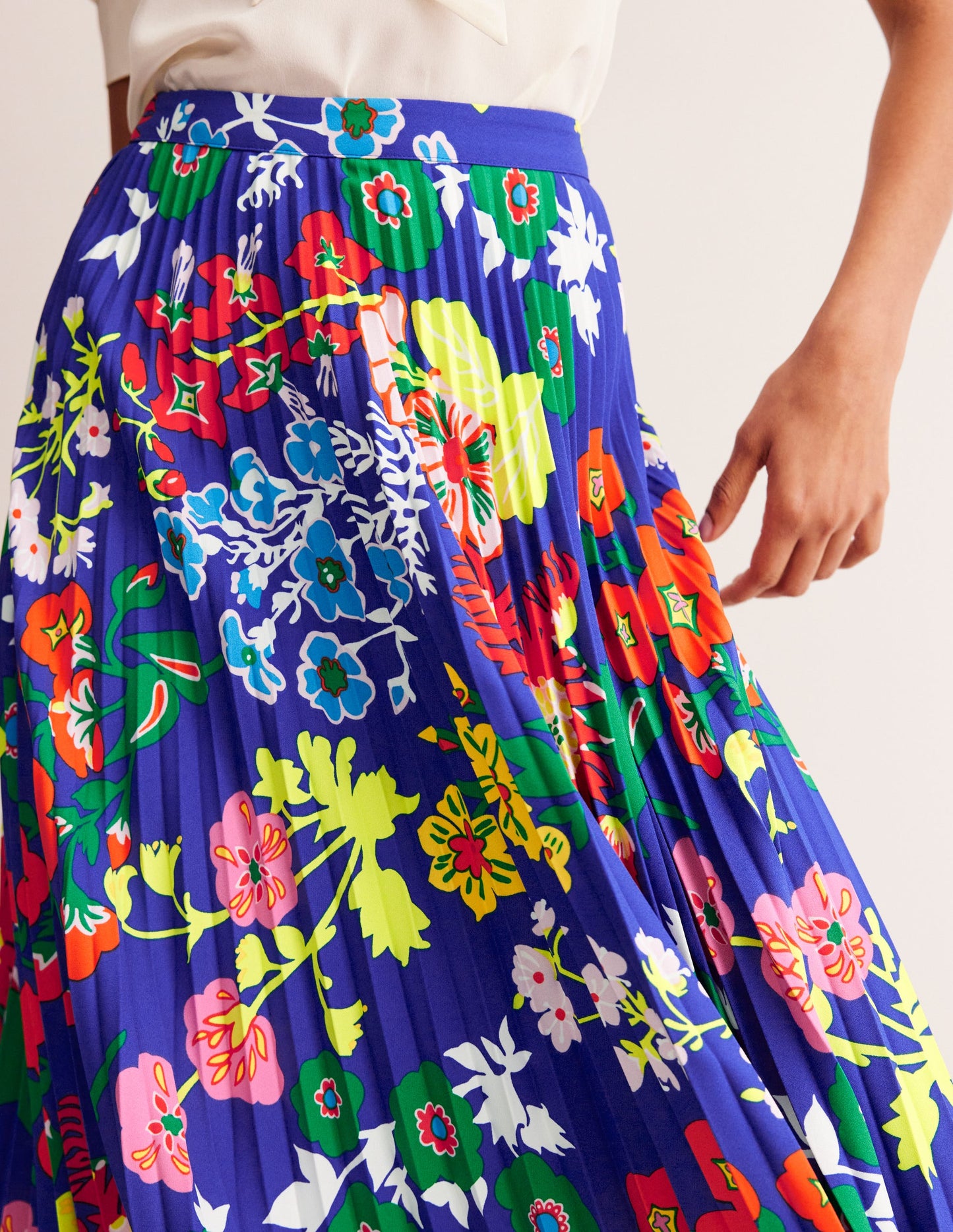 Pleated Midi Skirt-Blue, Wildflower Cluster