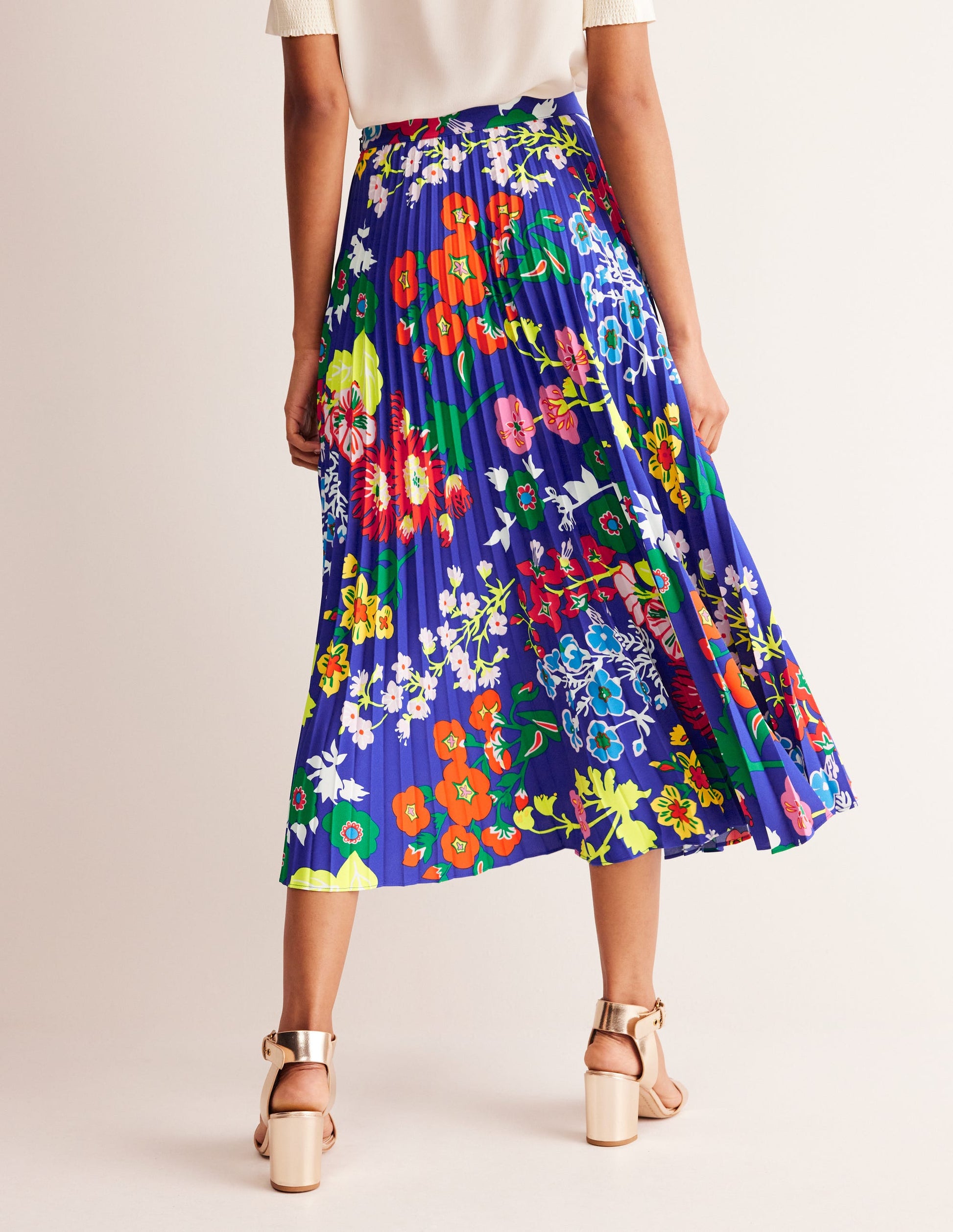 Pleated Midi Skirt-Blue, Wildflower Cluster-3