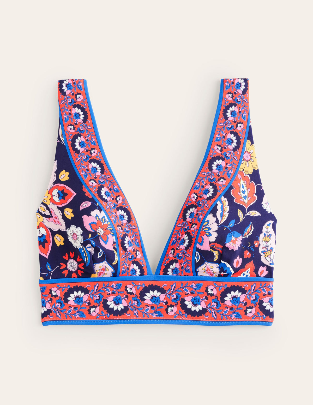 Porto V-neck Bikini Top-Mandarin Red, Botanical Sprig - Image 5