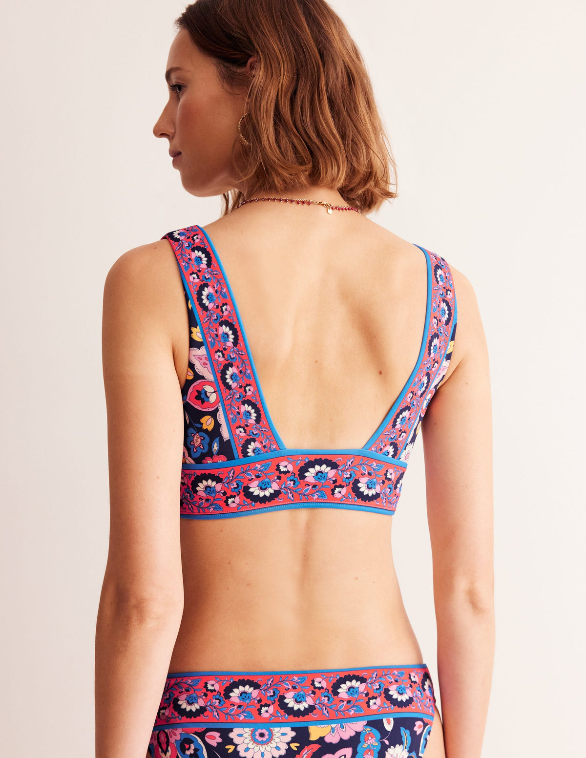 Porto V-neck Bikini Top-Mandarin Red, Botanical Sprig - Image 3
