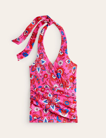 Levanzo Halter Tankini Top-Pink, Botanical Wave