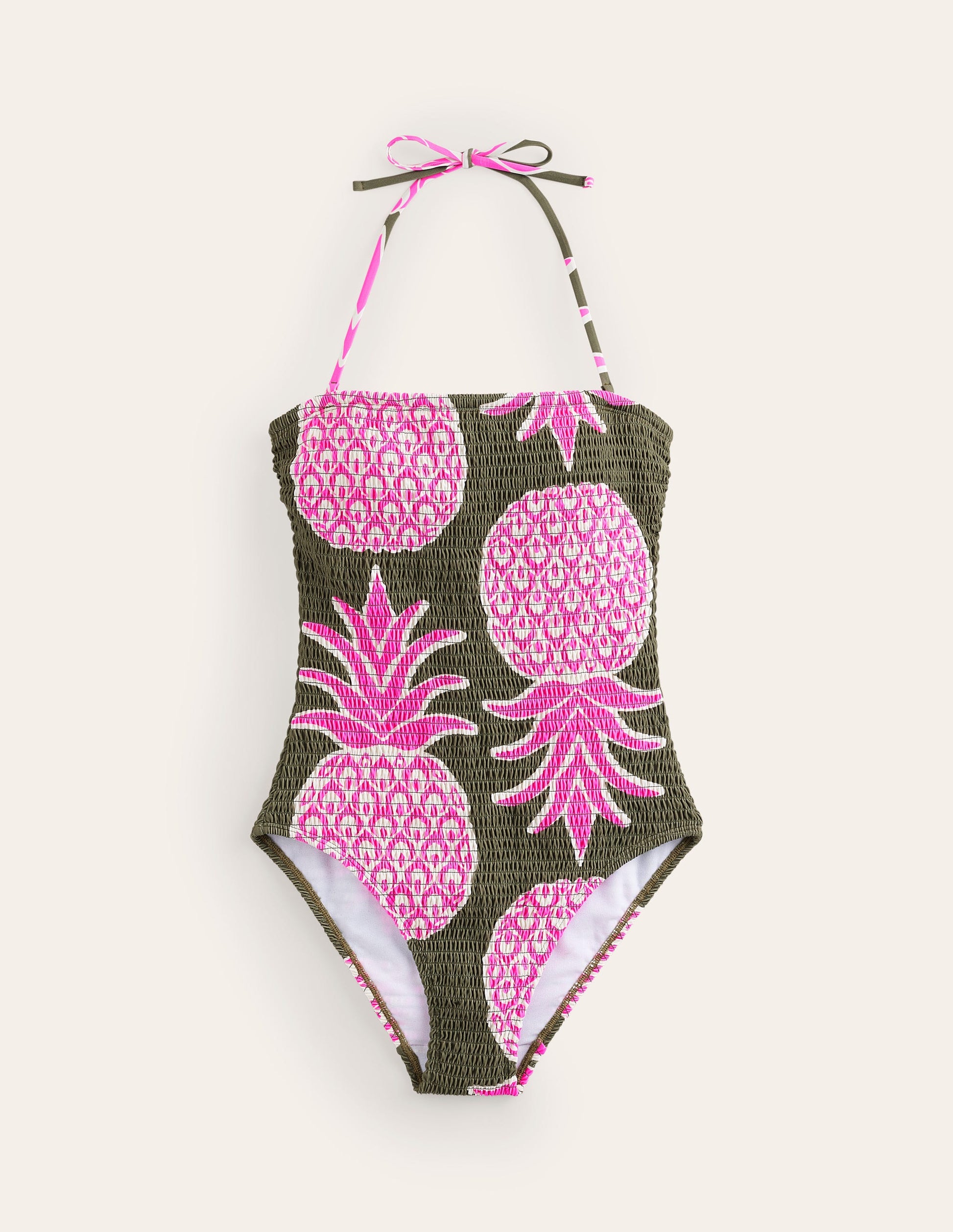 Milos Smocked Bandeau Swimsuit-Winter Moss, Pineapple Pop-5