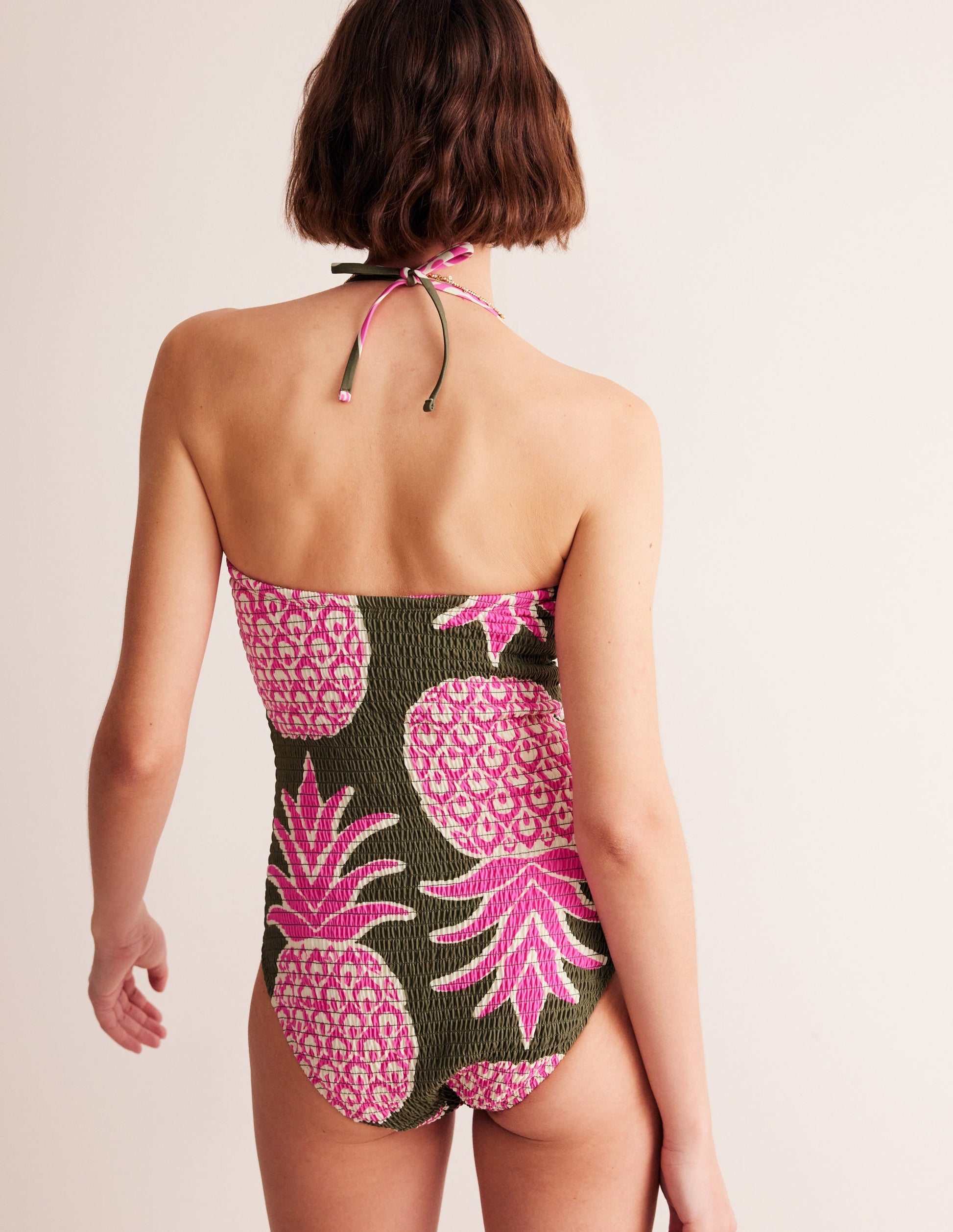Milos Smocked Bandeau Swimsuit-Winter Moss, Pineapple Pop-3