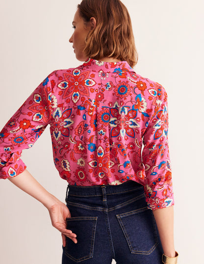 Sienna Silk Shirt-Pink, Botanical Wave