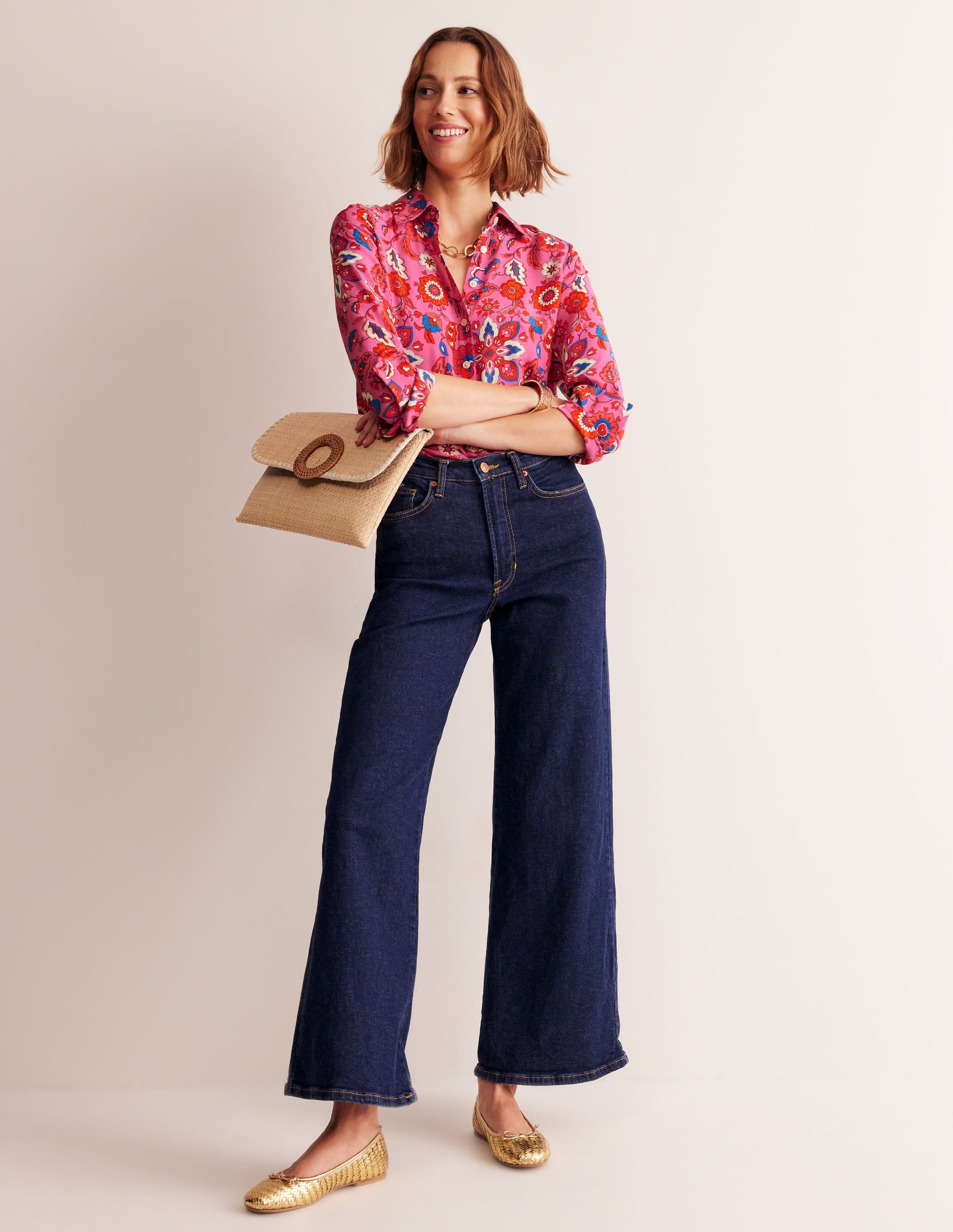 Sienna Silk Shirt-Pink, Botanical Wave - Image 5