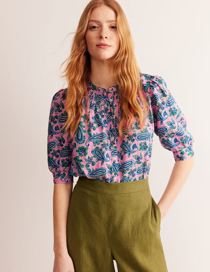 Ada Linen Top-Rose Damask, Paisley Wave