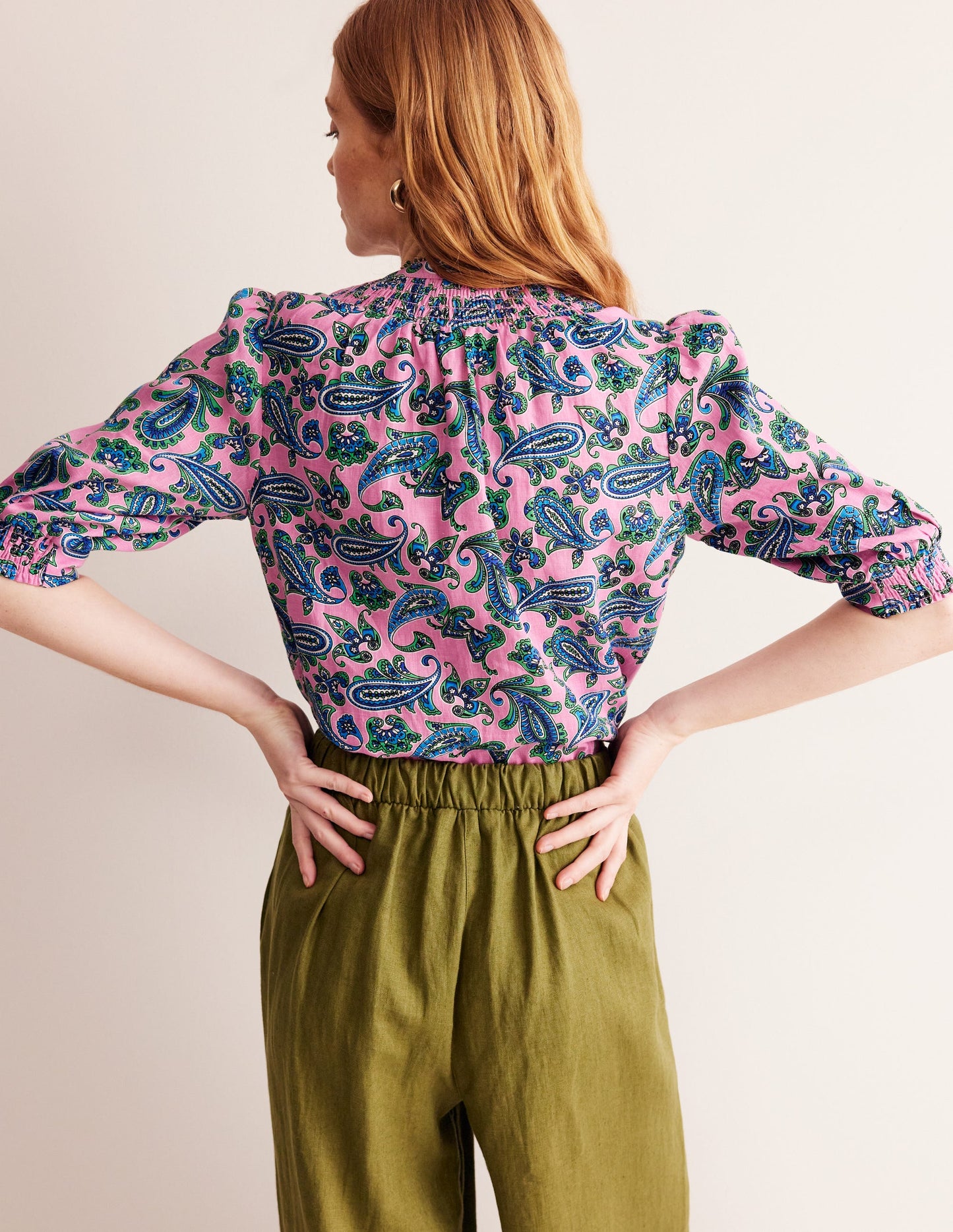 Ada Linen Top-Rose Damask, Paisley Wave