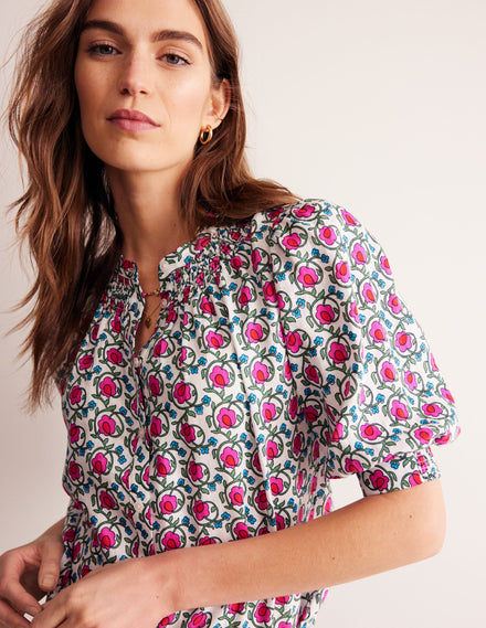 Ada Linen Top-Pop Pansy, Foliage Terrace