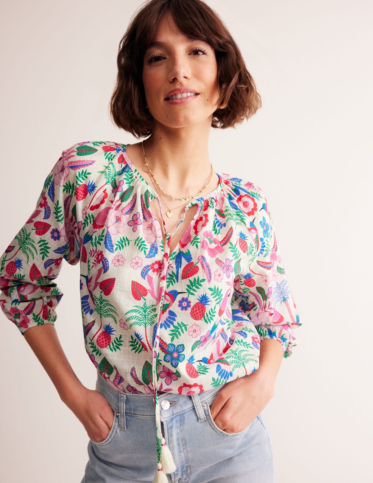 Serena Cotton Blouse-Ivory, Tropic Parrot