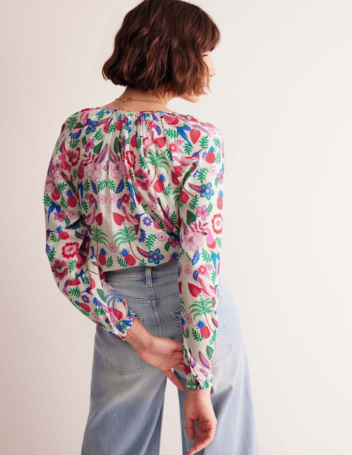 Serena Cotton Blouse-Ivory, Tropic Parrot