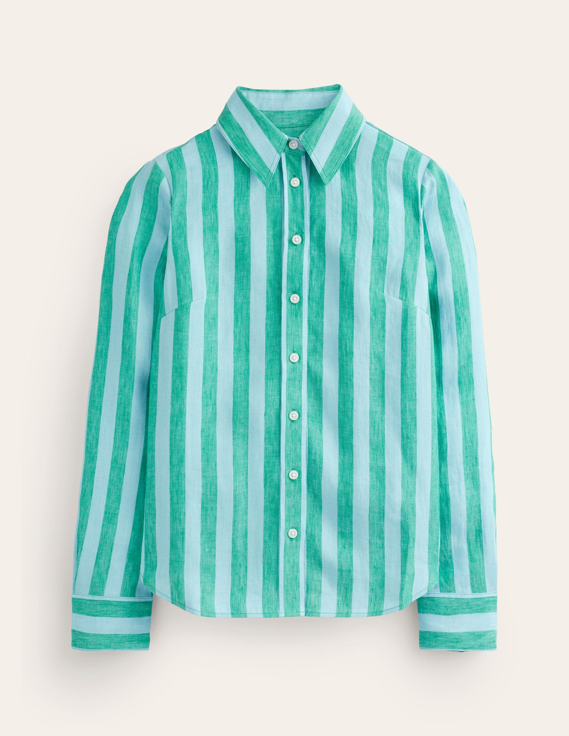 Sienna Linen Shirt-Green, Blue Stripe-6