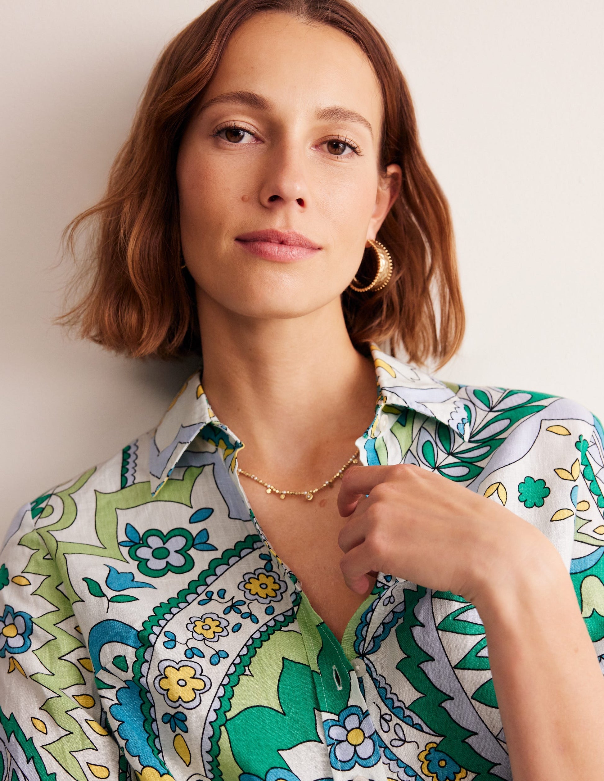 Sienna Linen Shirt-Emerald, Foliage Paisley-2
