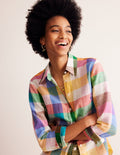 Sienna Linen Shirt-Bright Neon, Multi Gingham