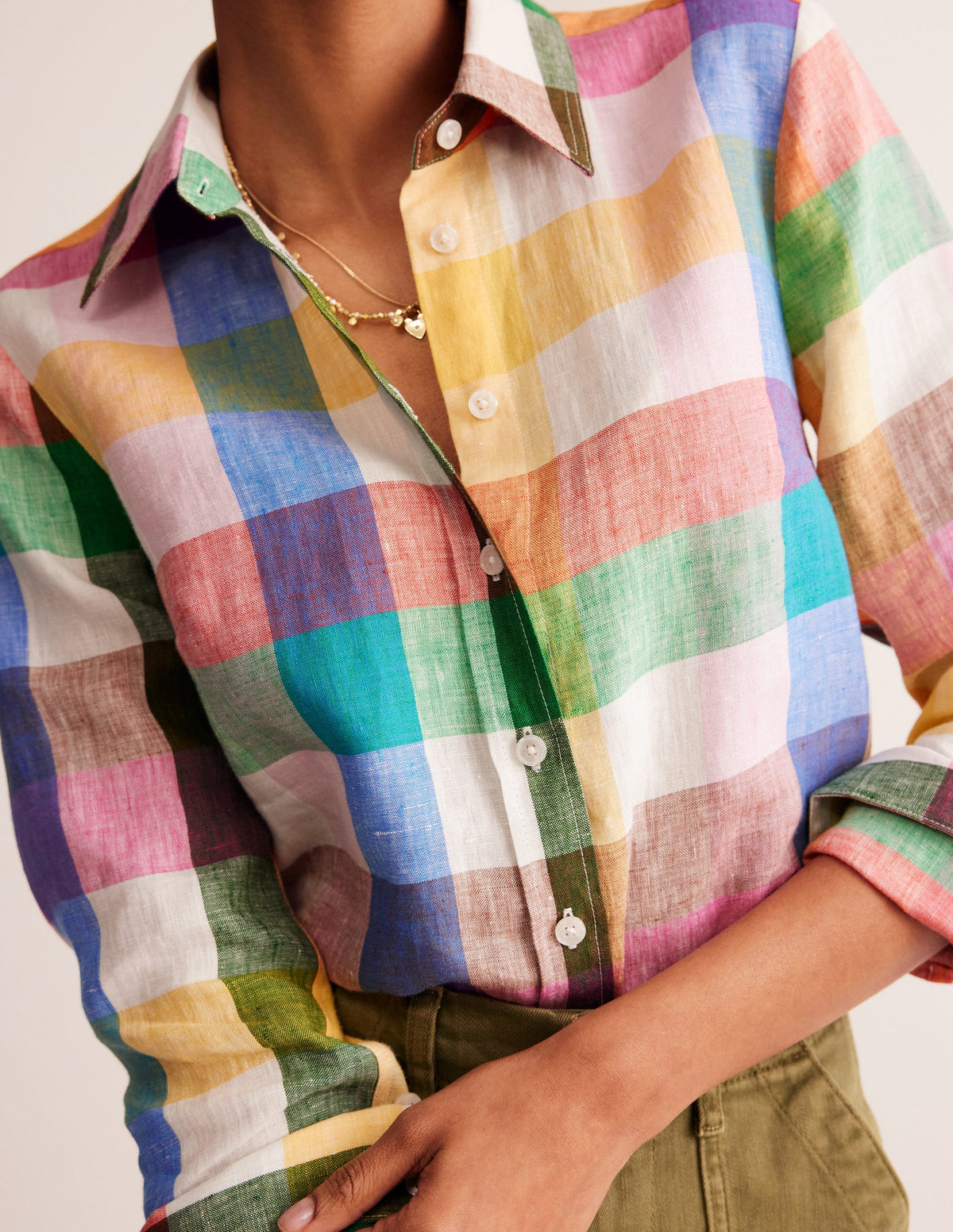 Sienna Linen Shirt-Bright Neon, Multi Gingham-2