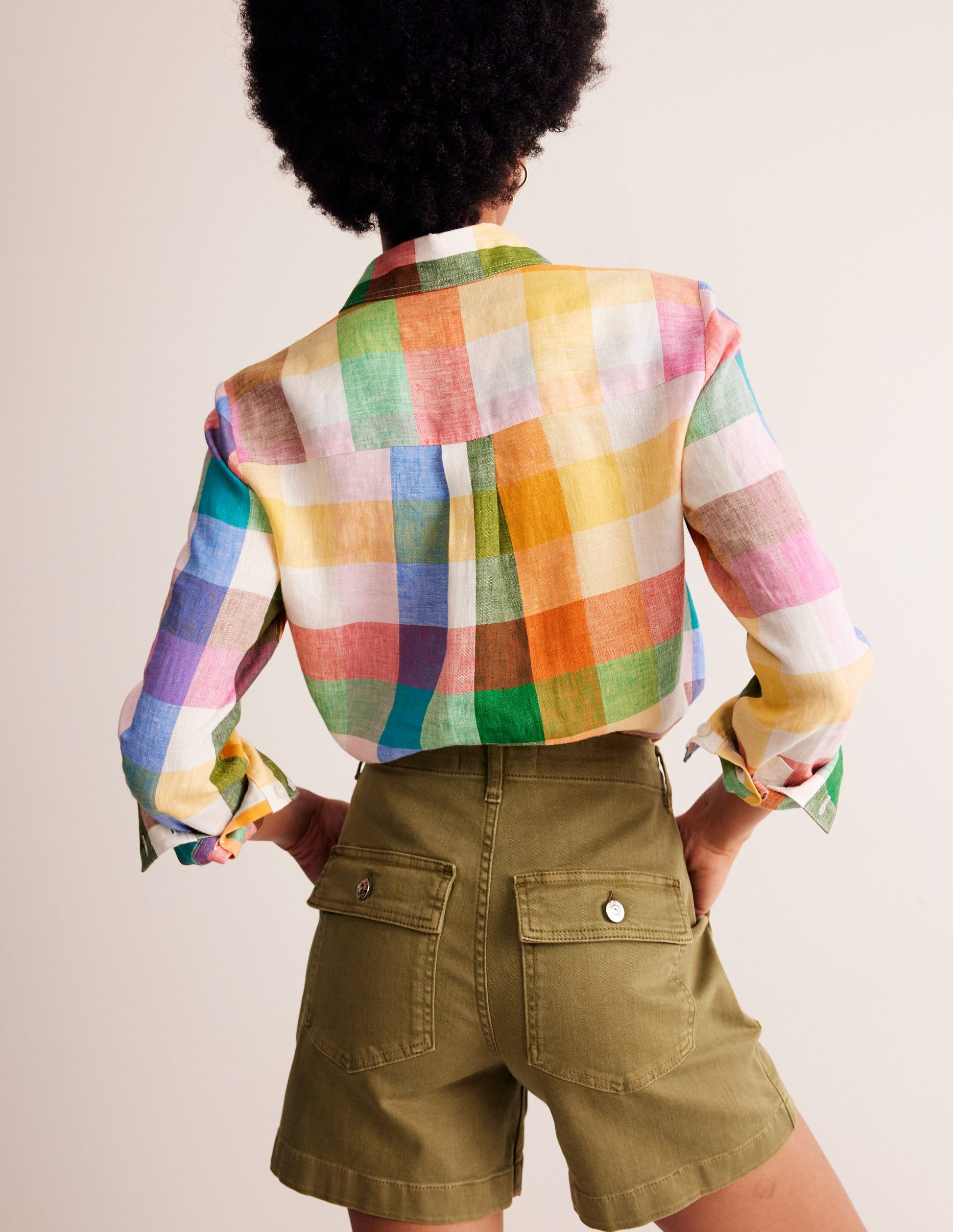 Sienna Linen Shirt-Bright Neon, Multi Gingham-3