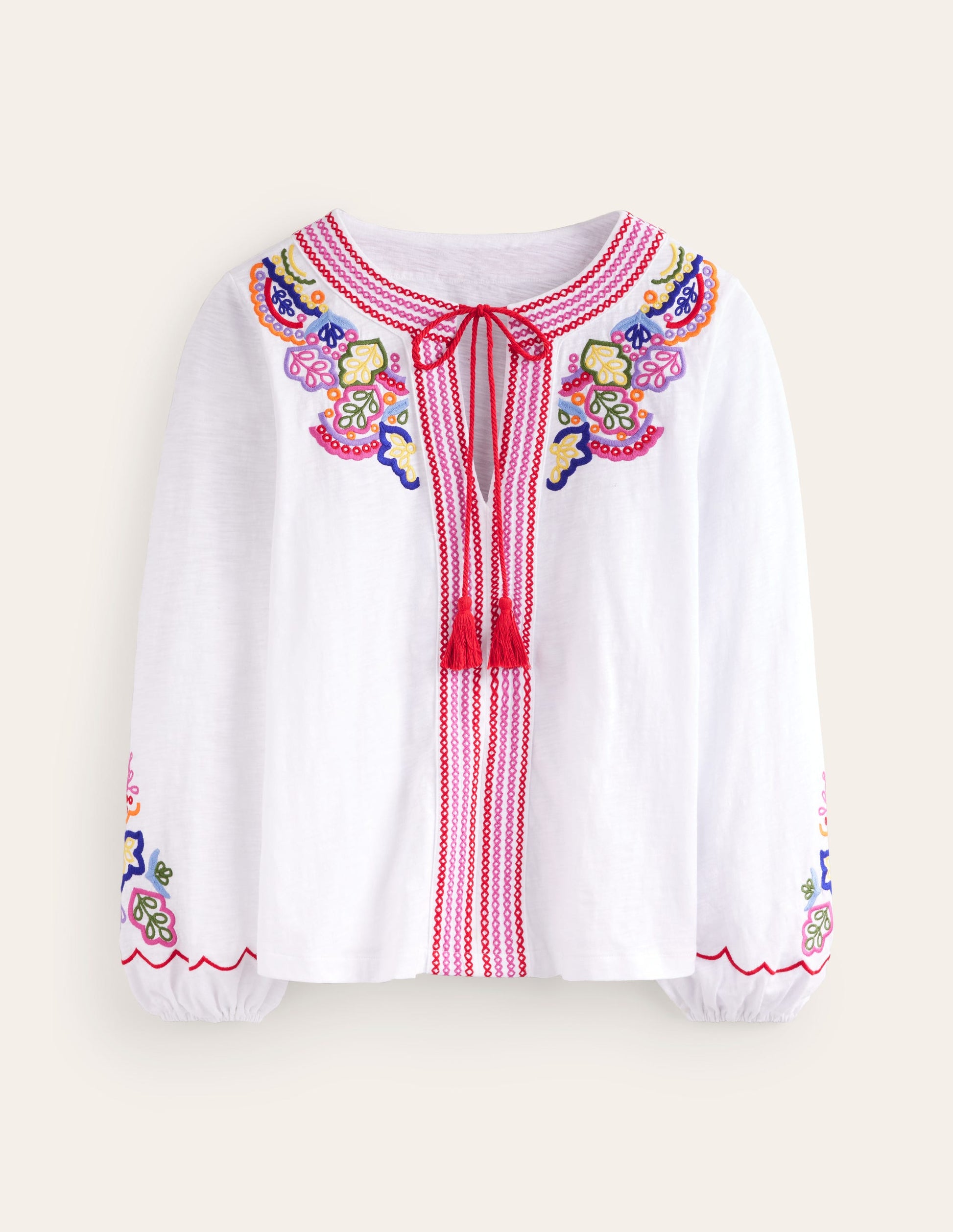 Diana Embroidered Tie Neck Top-White Embroidery-6