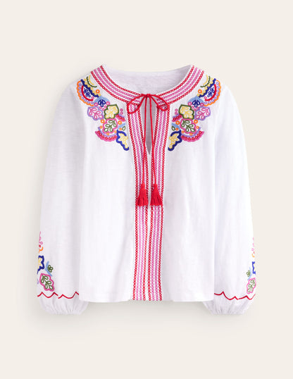 Diana Embroidered Tie Neck Top-White Embroidery-6