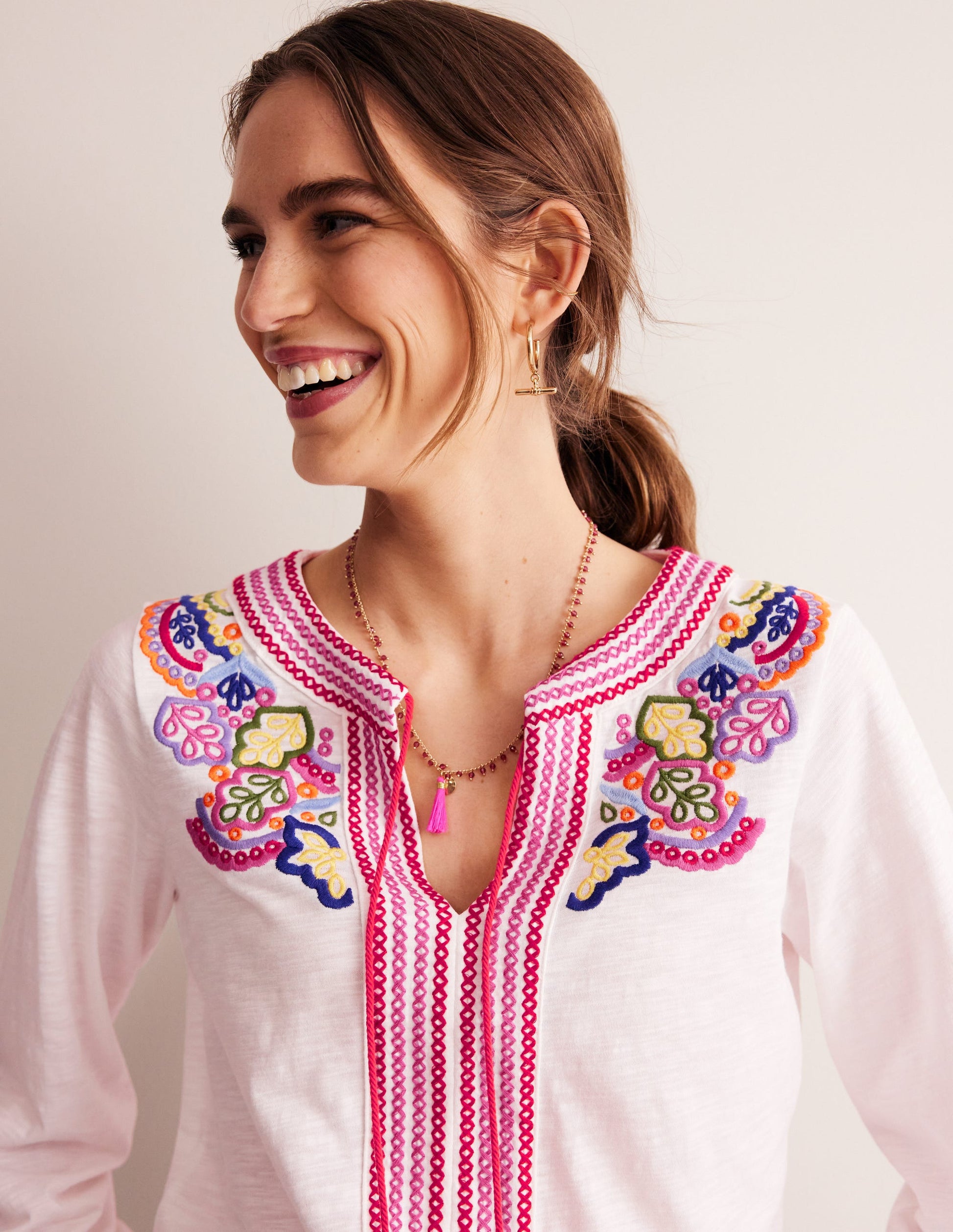 Diana Embroidered Tie Neck Top-White Embroidery-1