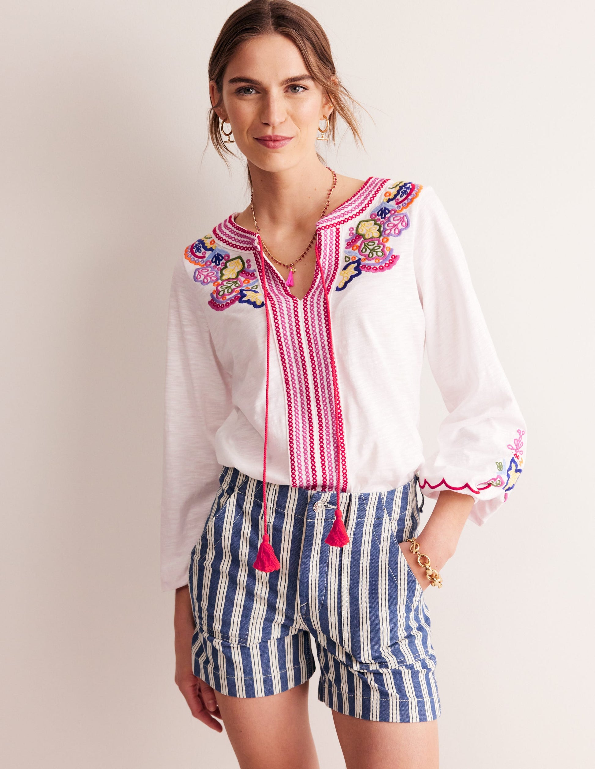 Diana Embroidered Tie Neck Top-White Embroidery-2