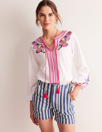 Diana Embroidered Tie Neck Top-White Embroidery-2