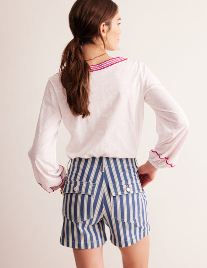 Diana Embroidered Tie Neck Top-White Embroidery-3