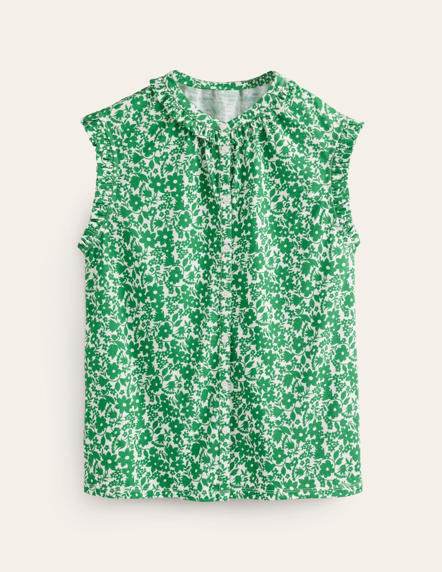 Olive Sleeveless Shirt-Green Tambourine, Tulip Garden