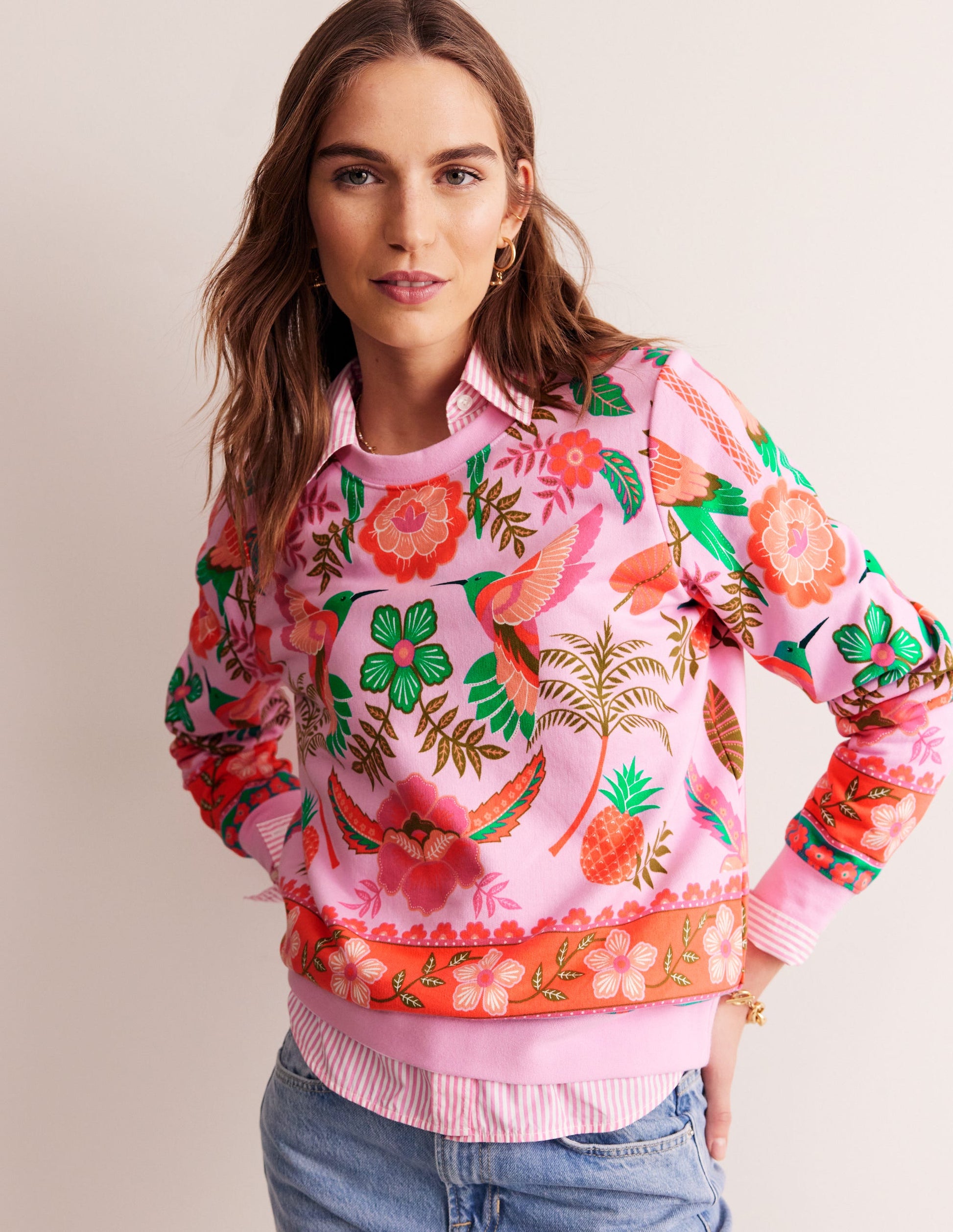 Hannah Printed Sweatshirt-Sweet Lilac, Tropic Parrot-4