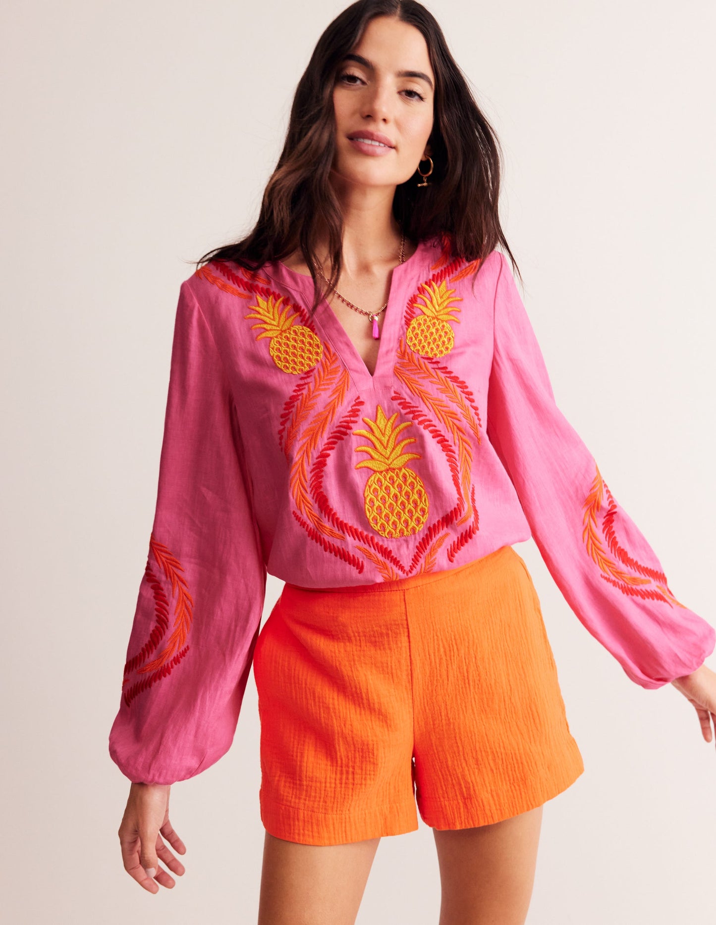 Bonnie Linen Top-Sangria Sunset, Pineapple