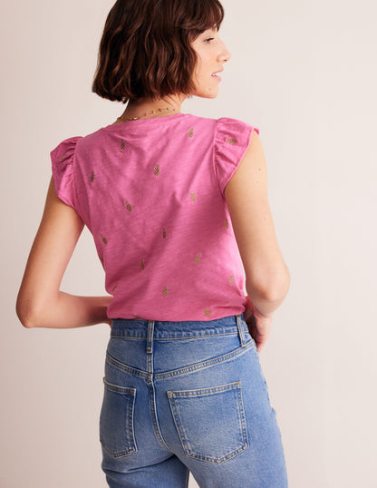 Dora Flutter Sleeve Top-Sangria Sunset, Pineapples-3