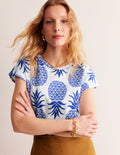 Louisa Printed Slub T-Shirt-Surf The Web, Pineapple Pop