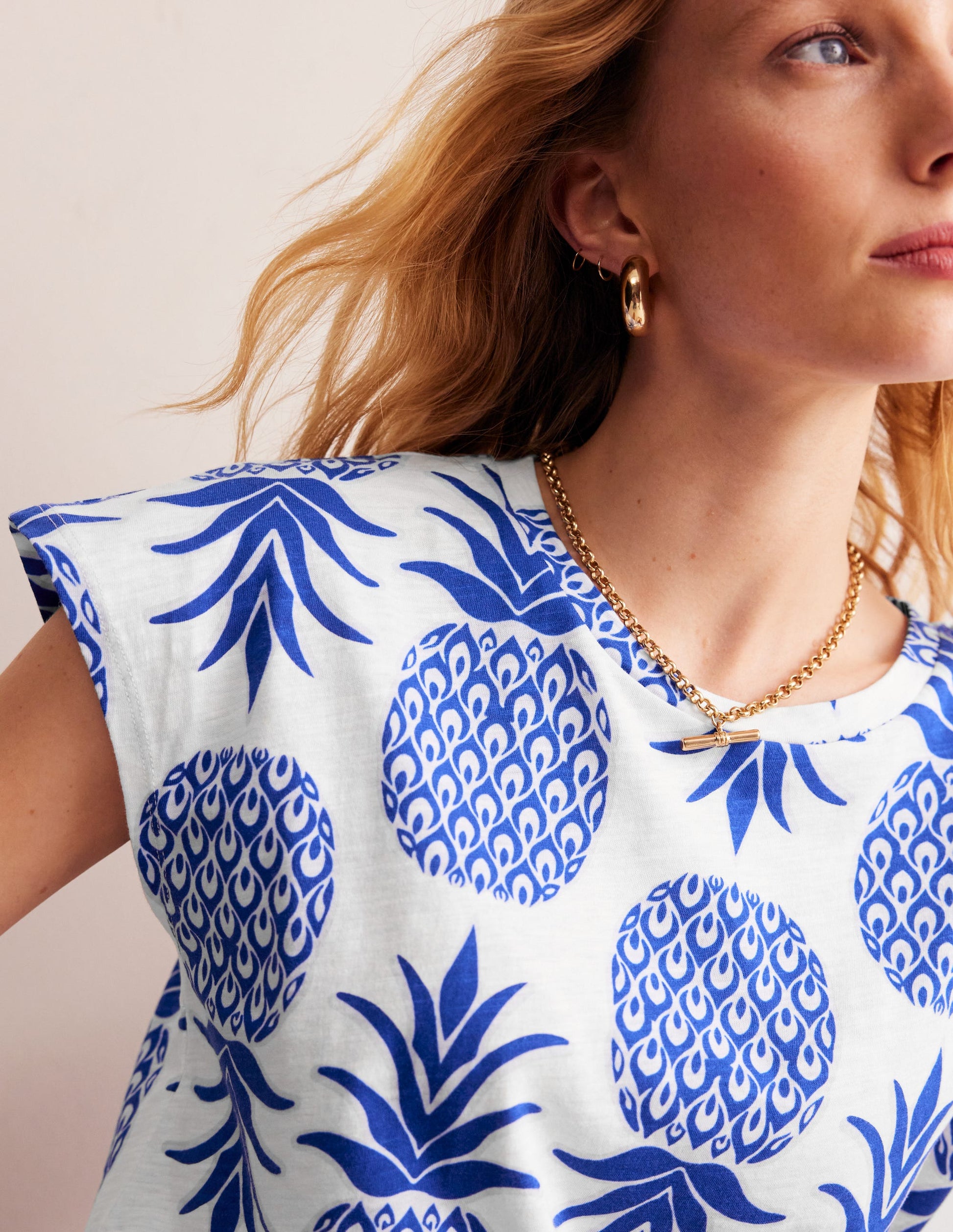 Louisa Printed Slub T-Shirt-Surf The Web, Pineapple Pop-2