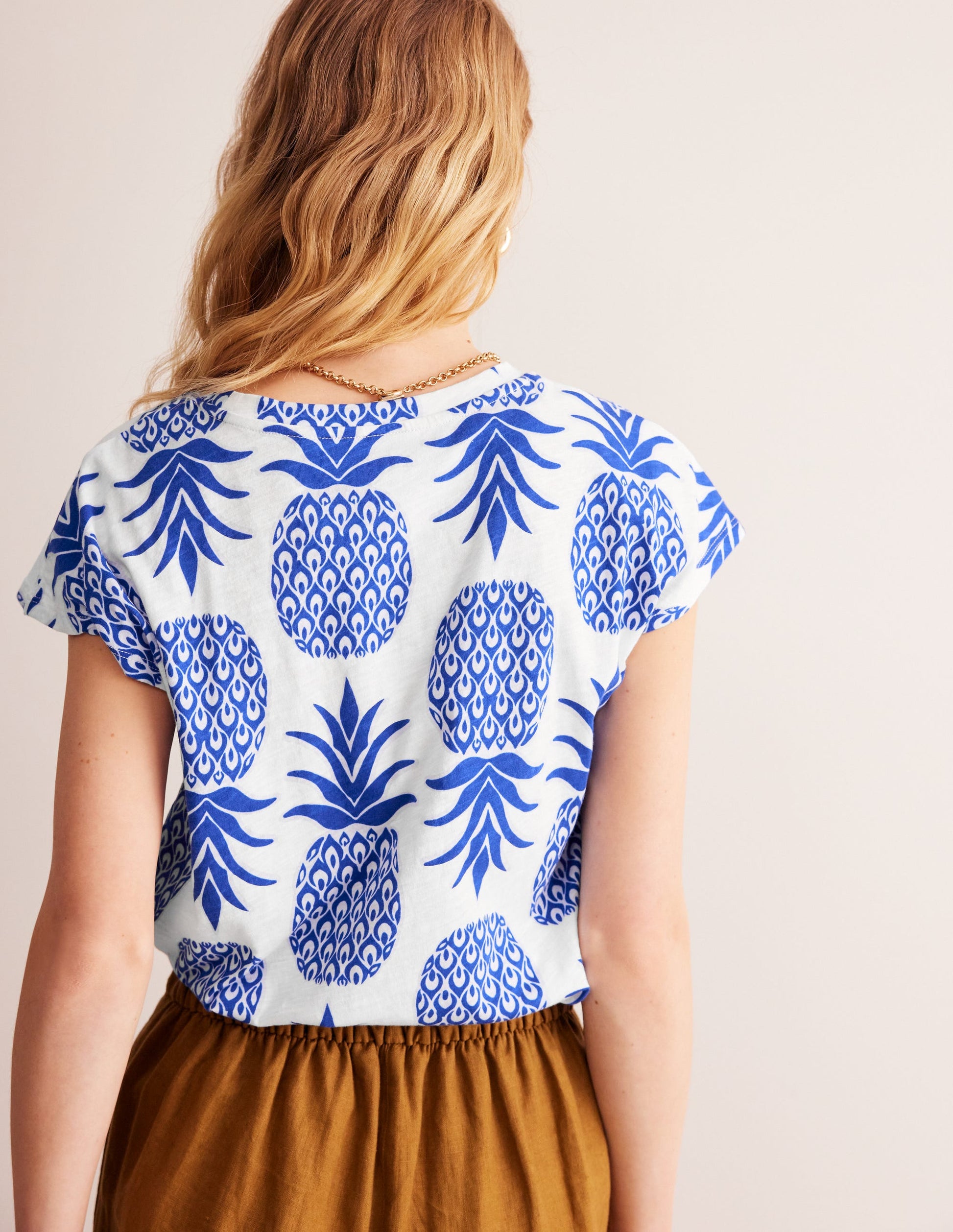 Louisa Printed Slub T-Shirt-Surf The Web, Pineapple Pop-3