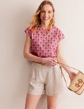 Louisa Printed Slub T-Shirt-Rose Damask, Passion Geo