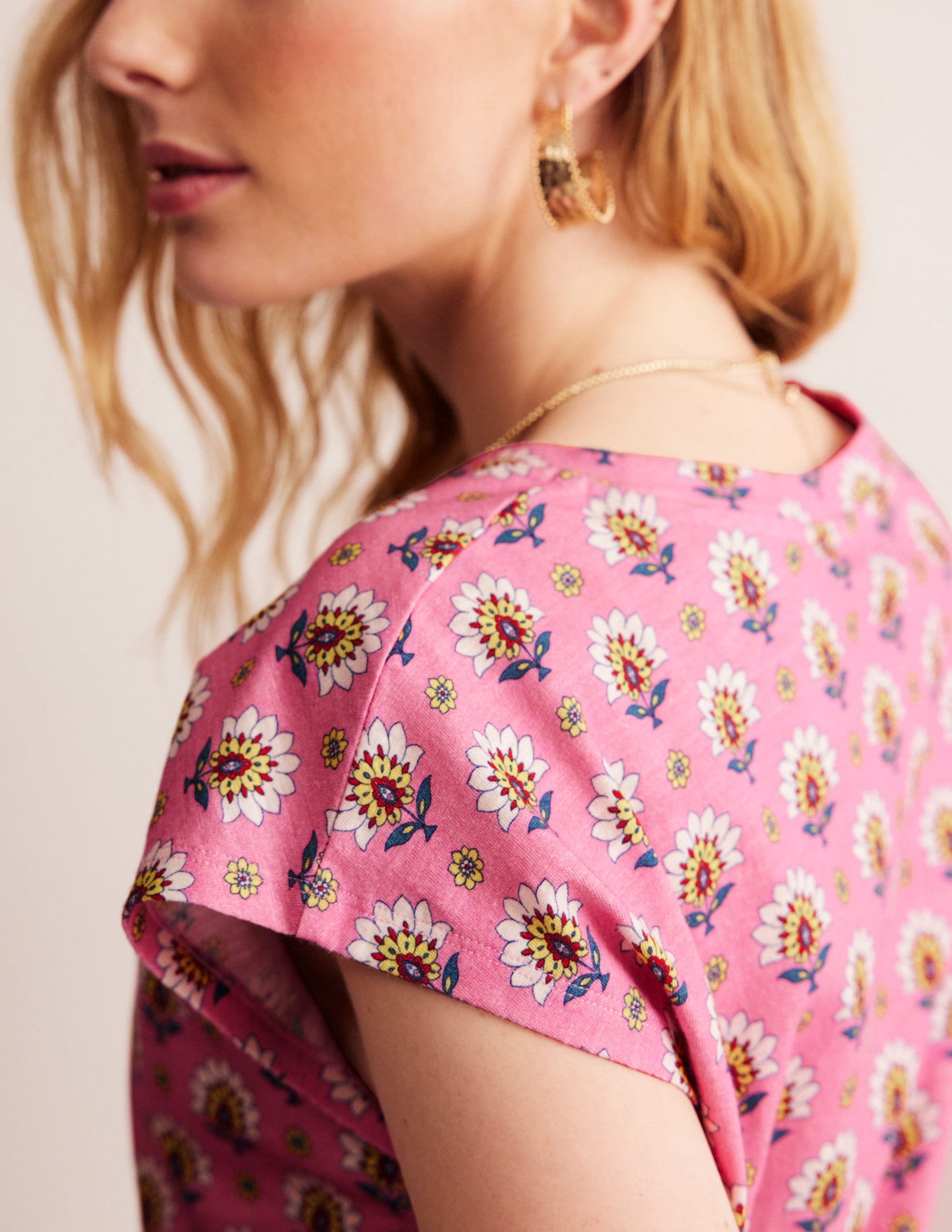 Louisa Printed Slub T-Shirt-Rose Damask, Passion Geo-2