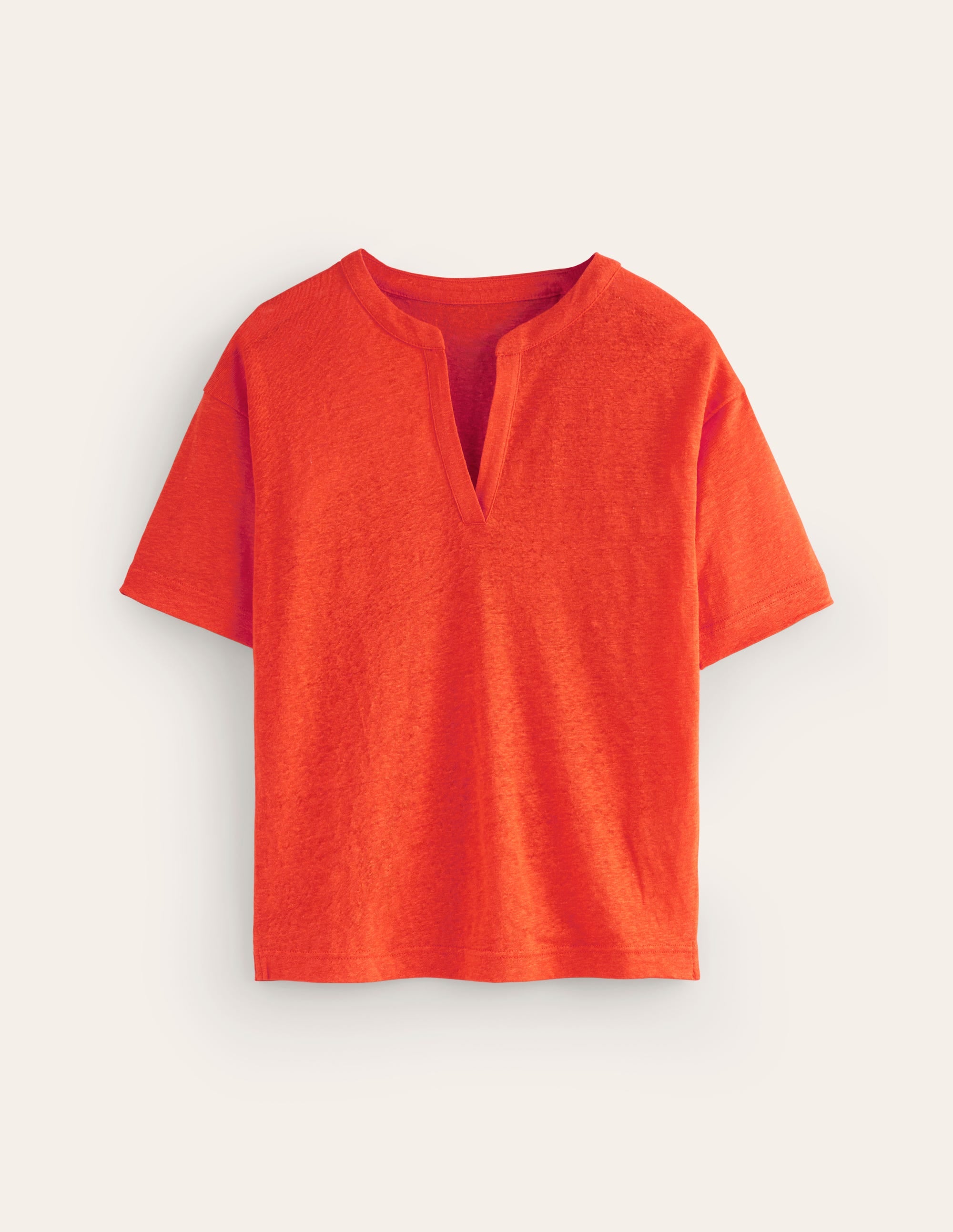Notch Neck Linen Henley Top-Mandarin Orange - Image 5