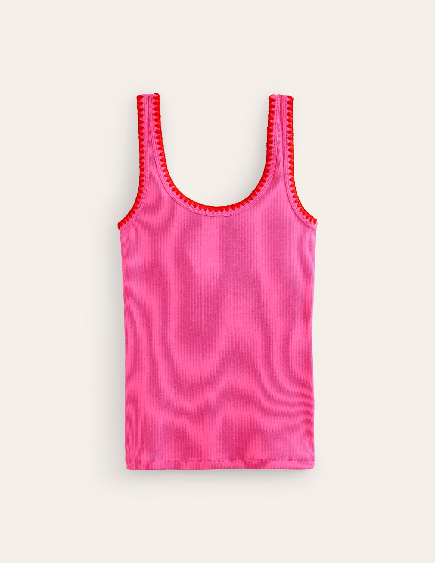 Crochet Trim Scoop Neck Vest-Pink