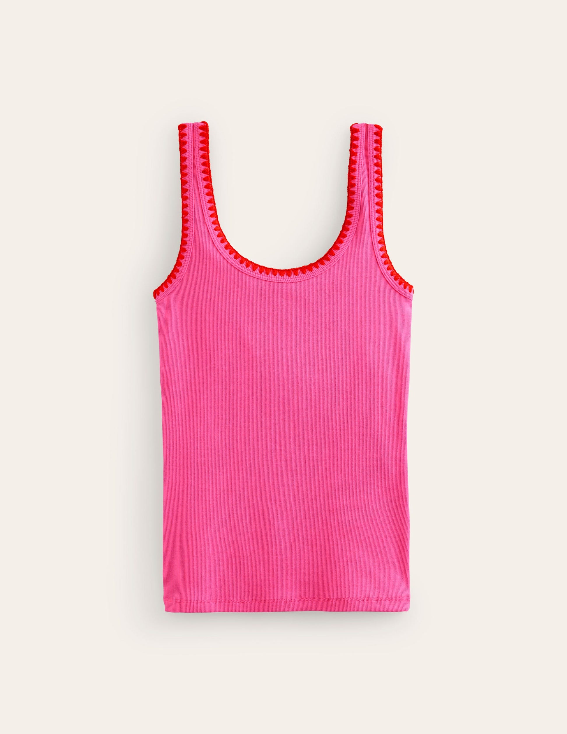 Crochet Trim Scoop Neck Vest-Pink-6