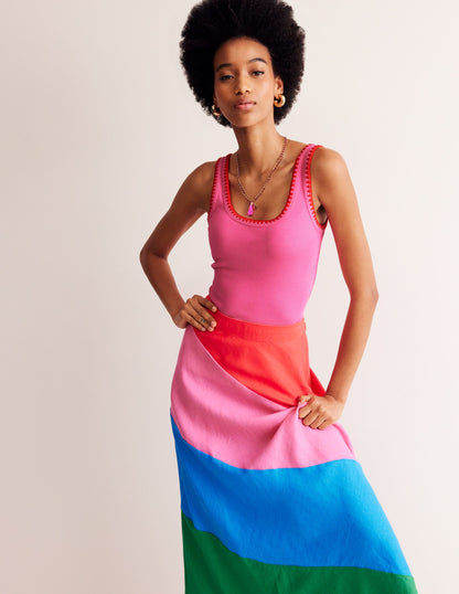 Crochet Trim Scoop Neck Vest-Pink-2